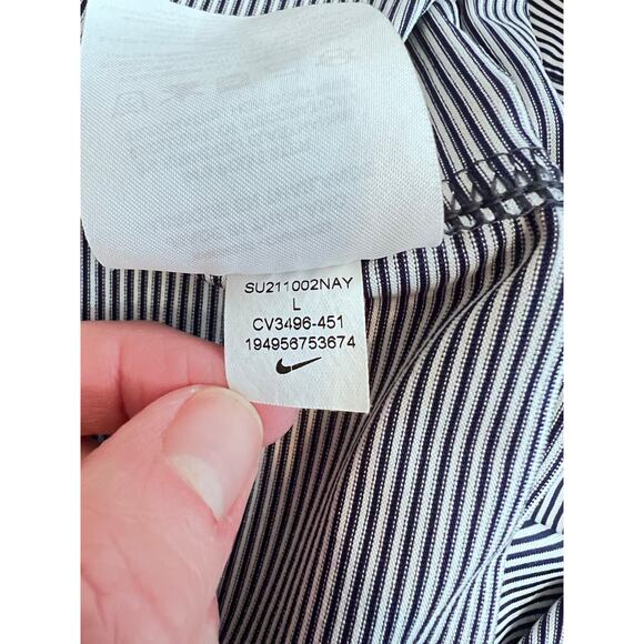 NIKE MENS DRY FIT MENS GOLF POLO SHORT SLEEVE SHIRT NAVY BLUE STRIPED SIZE LARGE - Picture 12 of 13